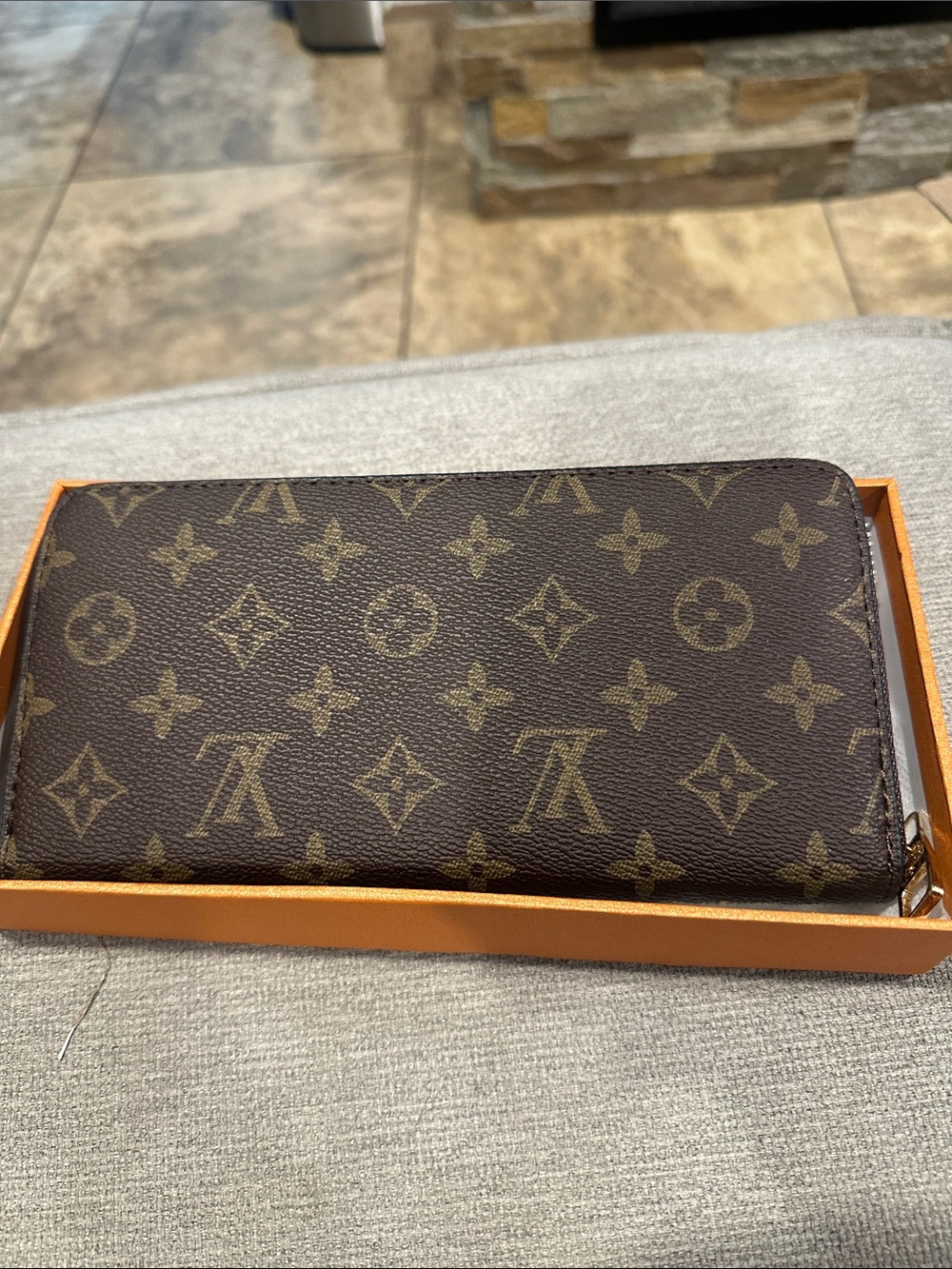 Brown and Gold Monogram Zip Pouch - Picture 2 of 6